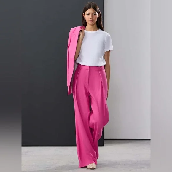 🏷️Zara Fuschia Pink Wide Leg Trouser Pants High Rise Office Siren menswear - Picture 2 of 16